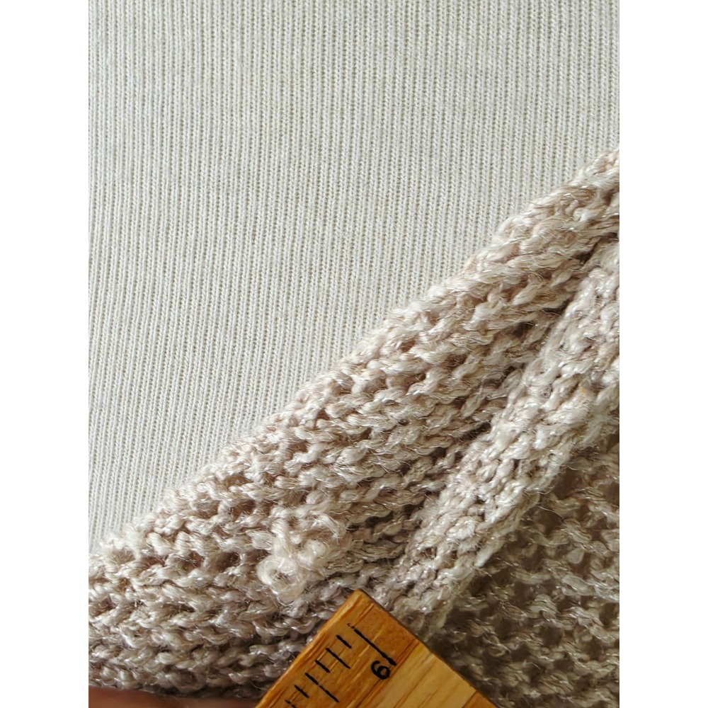 MARA GIBBUCCI Beige Lagenlook V-Neck Knit Top Side Tie Tassels Open Stitch M - Picture 9 of 16